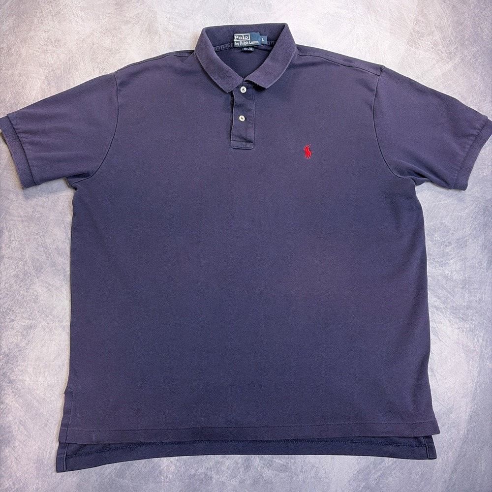 Polo Ralph Lauren Mens Large Navy Blue‎ Short Sleeve Cotton Polo Shirt Red Pony